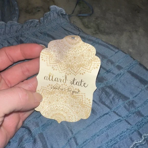 NWT Altar’d State Size Medium Blue Textured Striped Tie Straps Dress - Picture 9 of 14